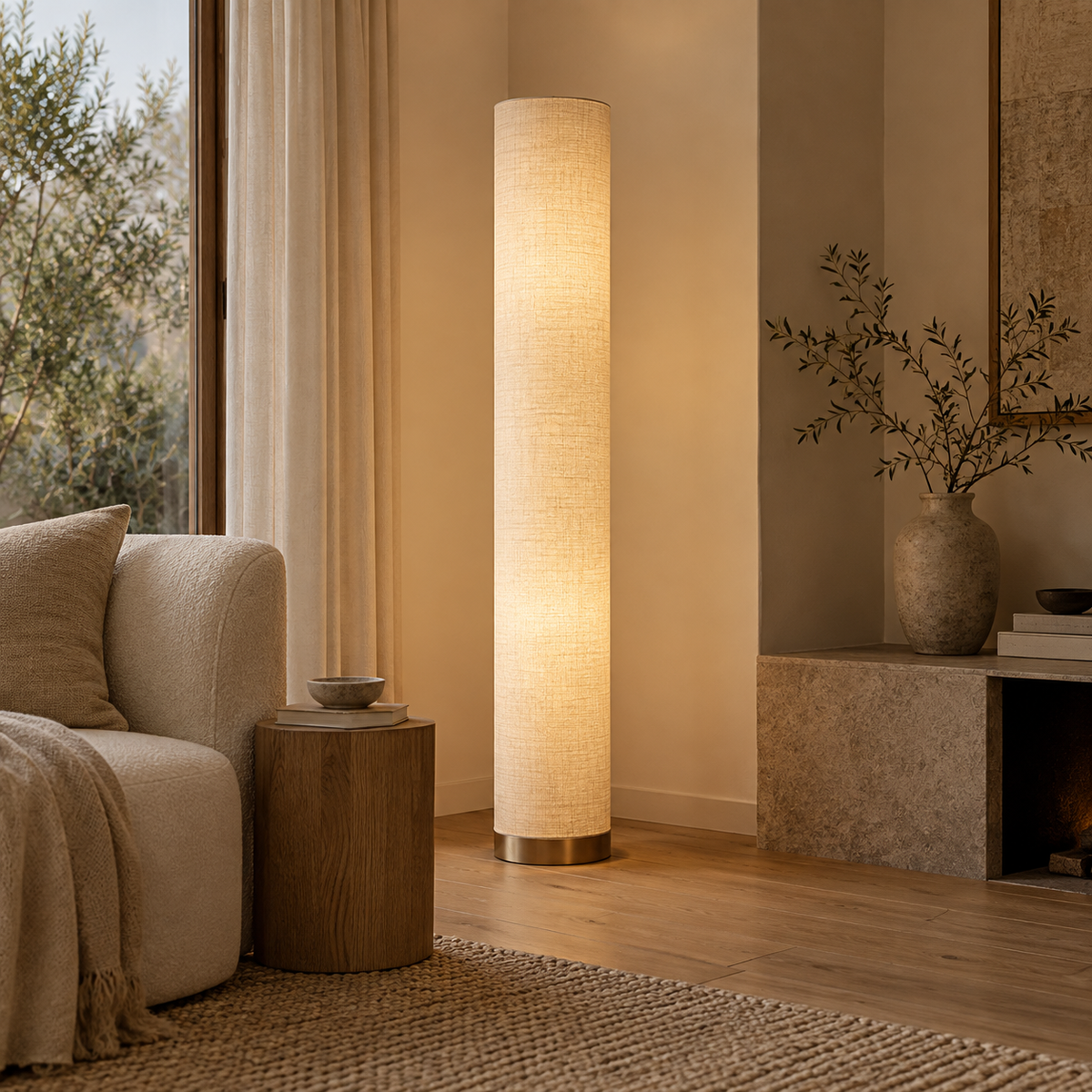 FEDHILORA™ Elara Linen Column Floor Lamp